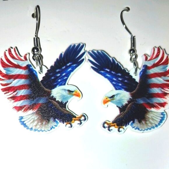 Fun American eagle acrylic 5D pendant earrings - Picture 6 of 7